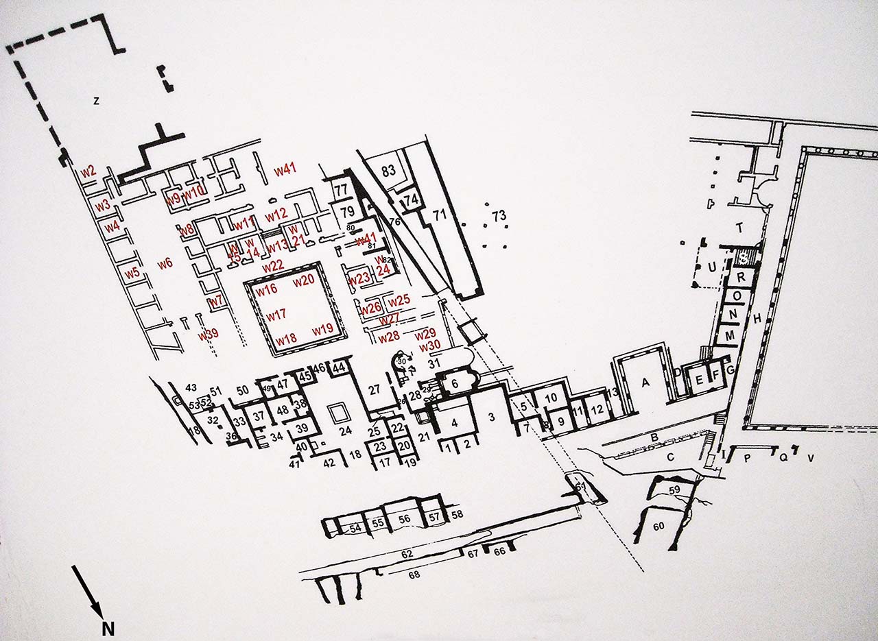 Stabiae, Villa Arianna. Plan based on that containing the most recent excavations on display in the villa in 2020, with the addition of the areas excavated in the Bourbon era.